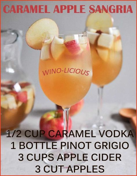 Carmel Apple Recipe, Caramel Apple Sangria, Apple Sangria, Caramel Vodka, Fall Cocktails Recipes, Yummy Alcoholic Drinks, Mixed Drinks Alcohol, Pretty Please, Boozy Drinks