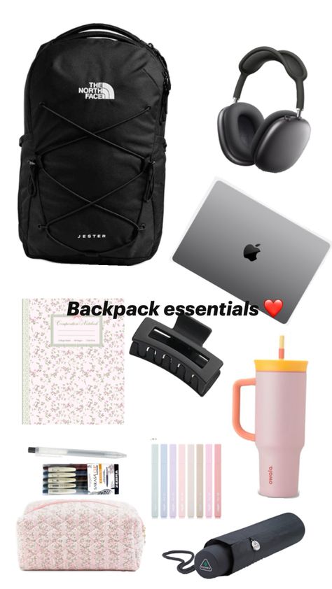 Everyday items for class College Backpack Essentials, Backpack Essentials, College Backpack, Everyday Items, High School, Backpacks