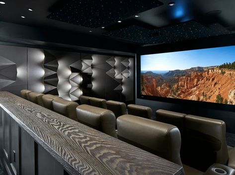 Movie Room Paint Colors, Home Theater Ceiling, Small Theater Room, Theater Ceiling, Small Theatre Room Ideas, Theatre Room Ideas, Sleek Decor, Dark Paint Colors, Home Cinema Room