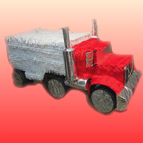 Semi Truck Pinata, Semi Truck Party, Truck Pinata, Prime Party, Pinata Ideas, Transformer Party, Piñata Ideas, Pinata Party, Truck Birthday