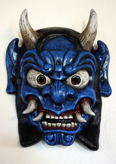 Oni Mask in Blue by Faust-and-Company on DeviantArt Blue Oni, Chinese Demon, Oni Masks, Mascara Oni, Chinese Mask, Japanese Oni Mask, Japanese Noh Mask, Japanese Masks, Ronin Samurai