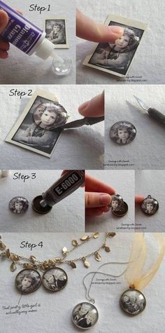 35 easy diy gift ideas ~*~ I am thinking about making the necklaces with PawPaws picture for the women in the family~*~ Memory Projects, Keepsake Crafts, Memory Crafts, In Memory Of Dad, Easy Diy Gifts, Memorial Keepsakes, Photo Craft, A Button, Sympathy Gifts