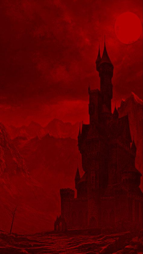 Deep Red Aesthetic Wallpaper, Red Castle Aesthetic, Red Fantasy Castle, Red Gothic Wallpaper, Red Gothic Aesthetic Wallpaper, Red And Black Fantasy Aesthetic, Vampire Castle Wallpaper, Dark Magic Aesthetic Red, Vampire Castle Aesthetic Red