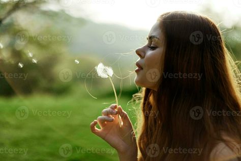 Woman In Profile, Blowing Dandelion, Woman Laying, A Dandelion, The Setting Sun, Random Inspiration, Dandelion Flower, Holding Flowers, Setting Sun