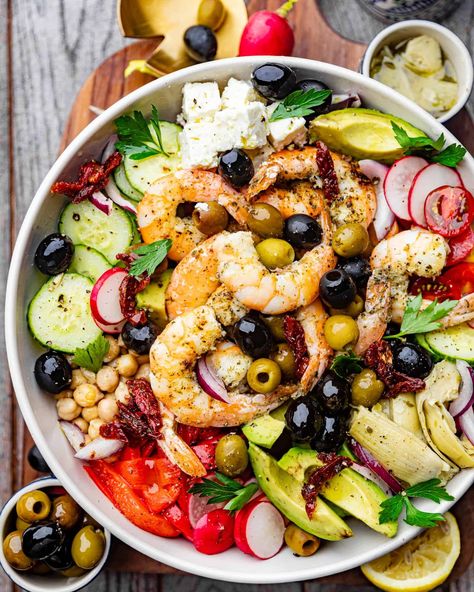 Mediterranean Shrimp Salad - Britney Breaks Bread Strawberry Spinach Salad With Poppyseed, Salad With Poppyseed Dressing, Mediterranean Shrimp, Cajun Seafood Boil, Strawberry Spinach Salad, Coleslaw Recipe Easy, Cajun Seafood, Seafood Boil Recipes, Poppyseed Dressing