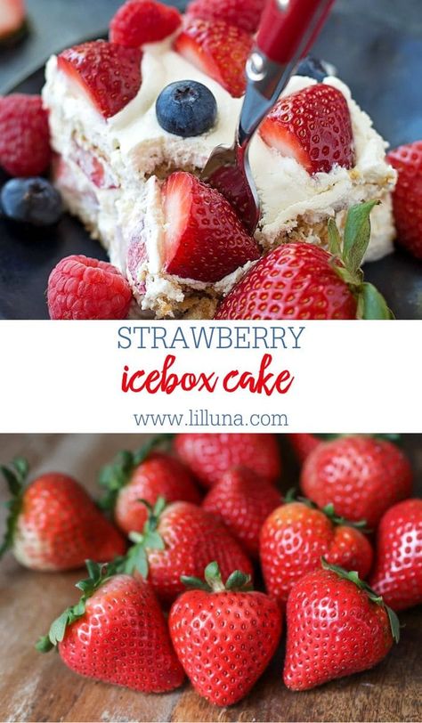 Strawberry Ice Box Cake, Summertime Desserts, Berry Desserts, Ice Box Cake, Summer Fruit Recipes, Pineapple Angel Food, Strawberry Icebox Cake, Lil Luna, Homemade Cheesecake