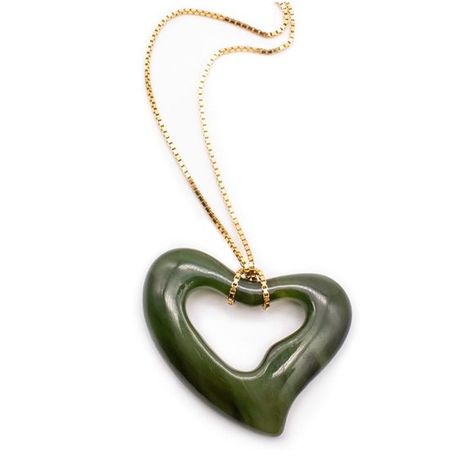 Tiffany Co. 1970 Elsa Peretti Chain Necklace 18Kt Carved Nephrite Jade Heart Elsa Peretti Jewelry, Elsa Peretti, Nephrite Jade, Gold Box, Silk Cord, Box Chain, Tiffany & Co., Heart Necklace, Sterling Silver Jewelry