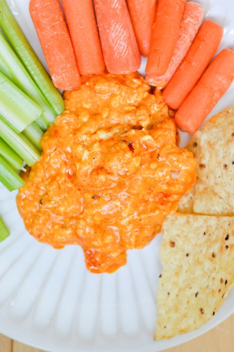 Blissfully Simple: Buffalo Cauliflower Dip Cauliflower Dip, Buffalo Dip, Franks Red Hot, Buffalo Cauliflower, Head Of Cauliflower, Buffalo Sauce, Pita Chips, Feeding A Crowd, Ranch Dressing