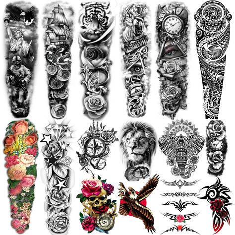 Yazhiji Extra Large Temporary Tattoos 8 Sheets Full Arm Fake Tattoos and 8 Sheets Half Arm Tattoo Stickers for Men and Women (22.83"X7.1") Color Sleeve Tattoos For Men, Color Sleeve Tattoos, Tattoos Full Arm, Half Arm Tattoo, Tattoos Large, Ruby Tattoo, Fake Tattoo Sleeves, Large Temporary Tattoos, Arm Temporary Tattoos