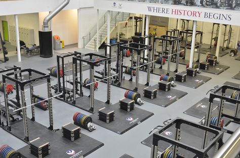 ESP Fitness Racks, Training Blocks and Lifting Platforms at Powerbase Gym, Loughborough University Powerlifting Gym Design, Gym Designs, Warehouse Gym, Home Gym Basement, Iron Gym, Powerlifting Gym, Gym Equipment Workout, Dream Gym, Gym Design Interior