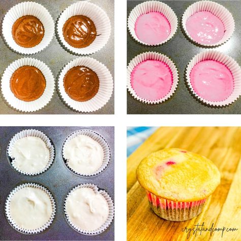 Neapolitan Cupcake Recipe - CrystalandComp.com Neapolitan Cupcakes, Chocolate Extract, Delicious Cupcakes Recipes, Pink Food Coloring, Fourth Of July Food, Cupcake Recipe, Baking Essentials, Summer Snacks, White Cake Mixes