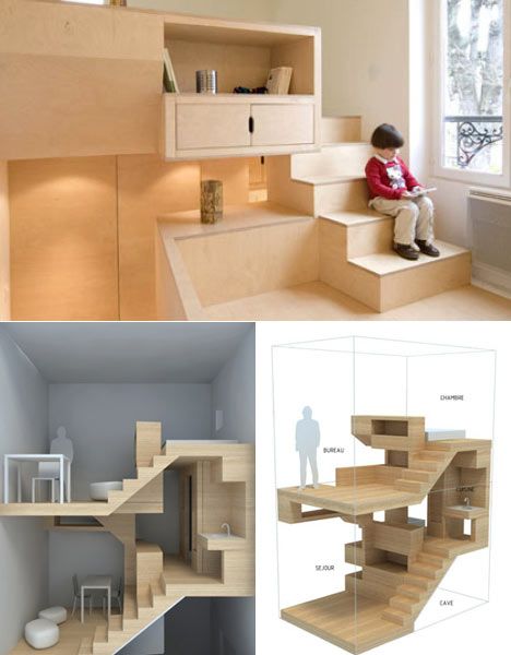 So many stairs Smart Bedroom, Interior Design Minimalist, Small House Layout, Compact House, Micro House, Modern Stairs, Small Room Design, Tiny Spaces, Tiny House Interior