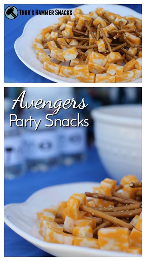 Tons of great Avengers party ideas! Fun snacks like Thor's hammer and games like a hammer throw | Thor | Captain America | Iron Man | Hulk | Marvel Avengers | party theme | superhero party | super heroes Avengers Party Theme, Marvel Avengers Party, Avengers Birthday Party Food, Avengers Party Ideas, Thor Captain America Iron Man, Disney Movie Night Dinner, Hulk Party, Hammer Throw, Marvel Party