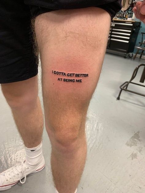 Brockhampton Tattoo, Simple Leg Tattoos, Tatuagem Masculina Pequena, Chic Tattoo, Text Tattoo, Leg Tattoo Men, Cool Small Tattoos, Knee Tattoo, Small Tattoos For Guys