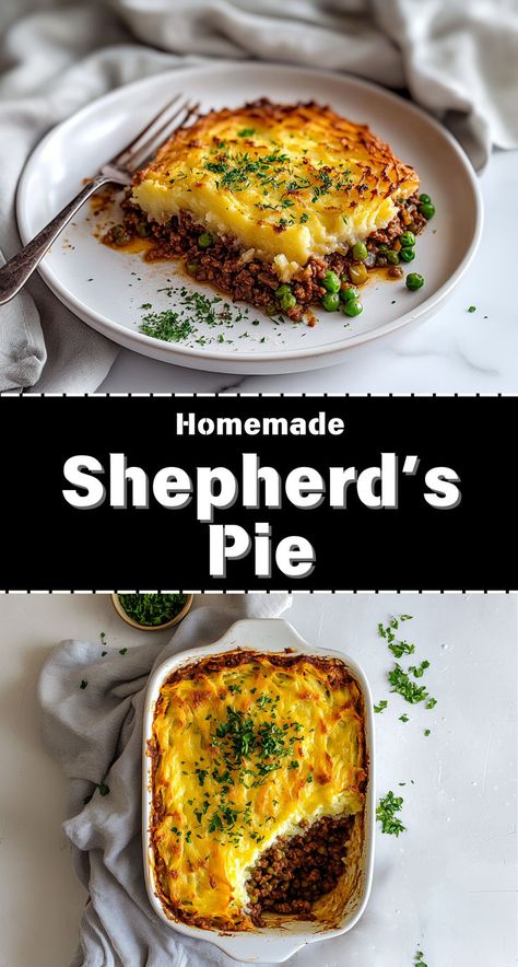 This homemade Shepherd’s Pie recipe combines savory beef, hearty vegetables, and a golden mashed potato topping for a comforting, delicious dinner. Perfect for cozy family meals! Homemade Shepards Pie, The Best Shepherds Pie, Homemade Shepherds Pie, Mashed Potatoes Baked, Homemade Shepherd's Pie, Creamy Potato Bake, Potatoes Baked, Shepherds Pie Recipe, Potato Toppings