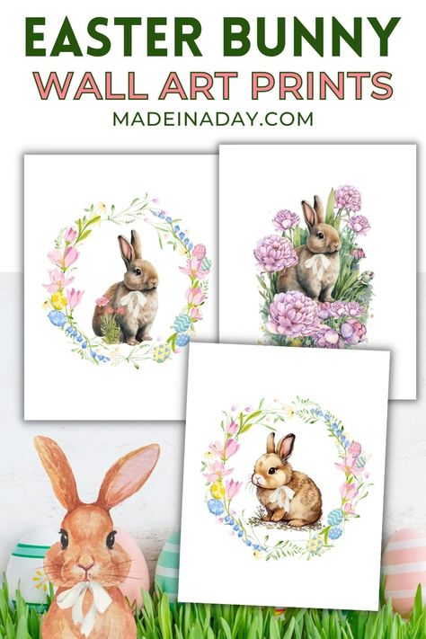 Adorable vintage inspired bunny printable wall art 3 piece set to decorate your home for spring and the Easter holiday. Print them out on cardstock, frame and enjoy! easter printables free, easter wall decor, bunny wall art, bunny printable pictures Country Easter Decor, Shabby Chic Easter Decor, Easter Bunny Printable, Bunny Printable, Wall Art 3 Piece, Bunny Wall Art, Vintage Easter Bunny, Easter Wall Art, Easter Wall Decor