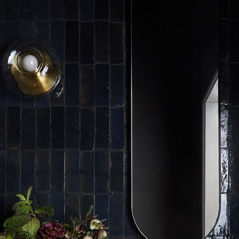 Evgenia Merson Design on Instagram: "Dark, sultry, and moody—our most loved powder room has it all. Happy Halloween, everyone! • #evgeniamersondesign photo by @margaretaustin_photo" Bathroom Half Tiles Half Paint, Gold And Black Bathroom, Black Half Bathroom, Half Bathroom Wallpaper, Powder Room Modern, Blue Powder Room, Moody Powder Room, Bathroom Wall Colors, Half Painted Walls