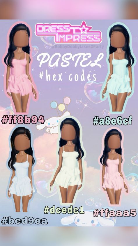 Dti Pastel Color, Dti Theme Pastel, Dti Hex Colour Codes, Pastel Dti Outfit, Dti Colours Code, Dress To Impress Hex Codes, Dress To Impress Colors, Pastel Hex Codes, Dress To Impress Color Codes