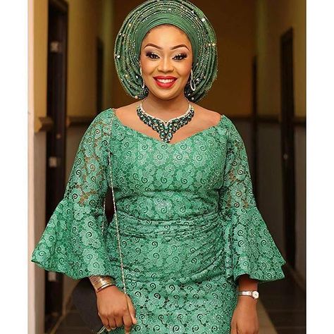 Check Out Beautiful Iro and Blouse Lace Aso Ebi Styles - DeZango Fashion Zone Iro N Blouse Style, Iro And Blouse, Lace Aso Ebi Styles, Aso Ebi Style, Nigerian Lace Styles, African Lace Styles, Nigerian Fashion, Lace Gown Styles, African Dresses Modern