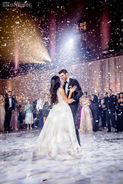 Raining Confetti Wedding Dance | ElegantWedding.ca Modern Ballroom Wedding, First Dance Wedding Songs, Modern Ballroom, Wedding Photography List, Wedding First Dance, Wedding Ceremony Ideas, Confetti Wedding, Outdoor Wedding Photography, Wedding Hall