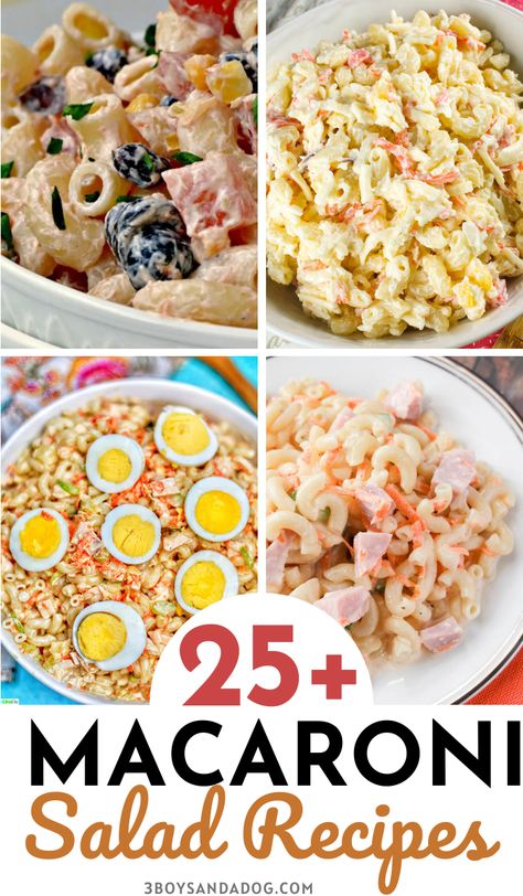 These Macaroni Salad Recipes are fast and simple to make! If you're looking for an easy side dish recipe, don't miss out on these different macaroni salad recipes. #pastasalad #easysidedishes #potluckrecipes #3boysandadog Different Macaroni Salads, Fast Pasta Salad, Macaroni Salad With Cheese, Hellmans Macaroni Salad, Mexican Macaroni Salad Recipe, Sweet Pasta Salads, Macaroni Salad Recipes, Easy Pasta Salad Recipes, Mac Salad Recipe