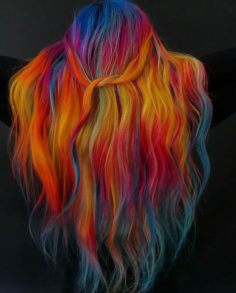 Free 50+ Ideas For hairstyles for summer|hairstyles for straight hair - summer hair trend Sunset Hair Underneath, Beach Dyed Hair, Natural Vivid Hair Color, Fall Fashion Color Hair, Spring Vivid Hair Color, Yellow And Purple Hair, Prism Hair Color, Blue And Orange Hair, Hair Color Ideas Dark