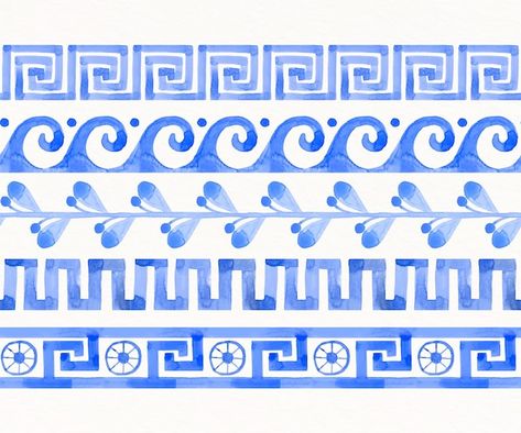 Free vector watercolor greek border | Free Vector #Freepik #freevector #greek-border #greek-frame #frame-set #collection Greek Frame Design, Old Greece Aesthetic, Greek Art Wallpaper, Greek Plants, Greek Mural, Watercolor Frame Border, Greece Moodboard, Greek Illustration, Greek Images