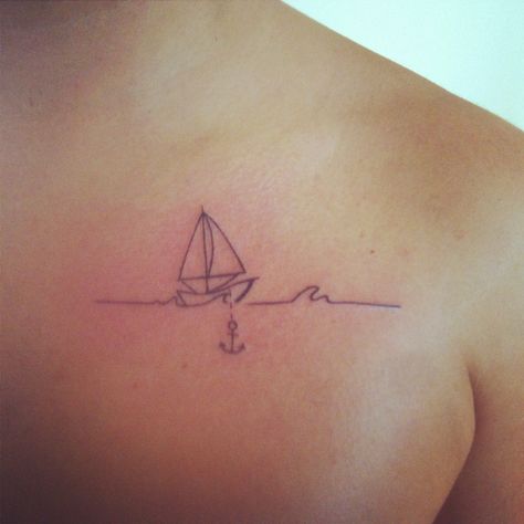 Boat With Anchor Tattoo, Sailboat And Anchor Tattoo, Boat And Anchor Tattoo, Boat Tattoo For Women, Small Nautical Tattoo, Small Boat Tattoo, Sail Boat Tattoo, Small Fish Tattoos, Small Anchor Tattoos