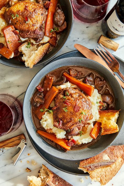 Instant Pot Coq Au Vin - Damn Delicious Romantic Recipes, February Recipes, Coq Au Vin Recipe, Tartiflette Recipe, Red Wine Recipe, Boiled Chicken Breast, Red Wine Sauce, Dinner Plans, French Recipes