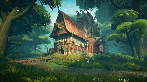 ArtStation - stylized forest, zhang xu Stylized Forest, Game Level Design, Fantasy Village, Moving On In Life, Fantasy City, Summer Projects, Study Hard, Cabins In The Woods, Environmental Art