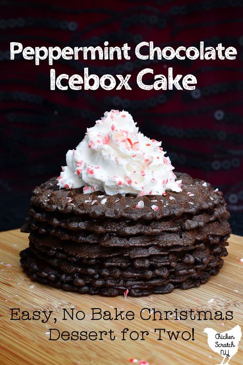 This easy Chocolate Peppermint Icebox care is the perfect Christmas dessert for two. If you can make instant pudding you can pull this off! Christmas Ice Box Cake, Peppermint Icebox Cake, No Bake Chocolate Peppermint Cheesecake, Peppermint Crisp Ice Cream Cake, Peppermint Ice Cream Dessert, Quick Holiday Treats, Perfect Christmas Dessert, Icebox Cake Recipes, Dessert For Two