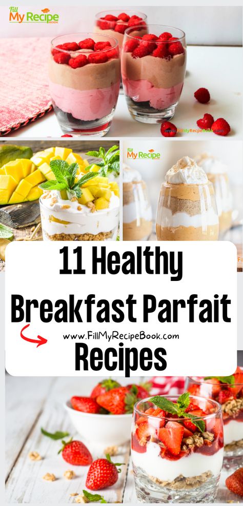 11 Healthy Breakfast Parfait Recipes ideas. Make ahead Greek yogurt or cheese cake with granola and fruit, a dessert kids will love to eat. Yogurt Parfait Ideas Breakfast Recipes, Healthy Yogurt Ideas, Breakfast Parfaits Make Ahead, Yoghurt Parfait Recipe, Overnight Yogurt Parfait, Yogurt Parfait Make Ahead, Healthy Breakfast With Yogurt, Yogurt Recipes Healthy Breakfast, Parfait Recipes Healthy