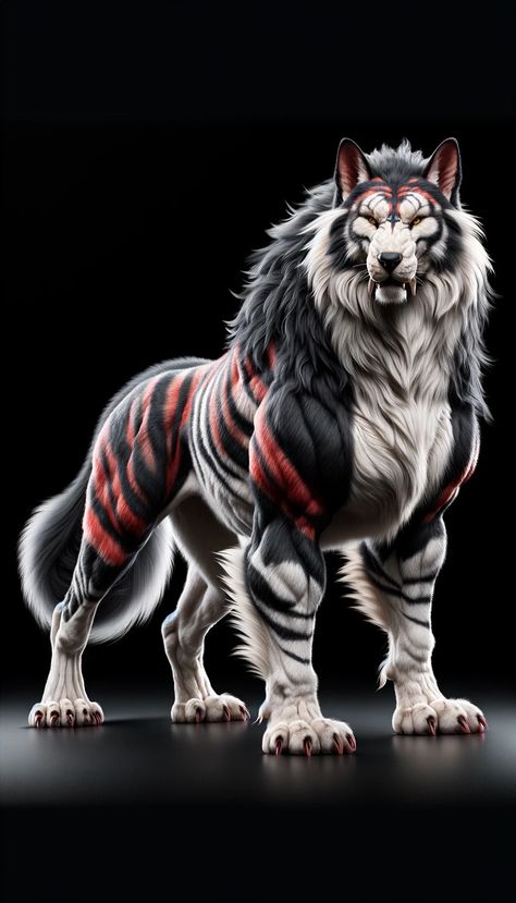 Wolf Lion Hybrid, Tiger Wolf Hybrid, Fantasy Hybrid Animals, Fantasy Beasts Monsters, Animal Hybrids Art, Wolf Monster, Most Dangerous Animals, Animal Hybrids, Pet Anime