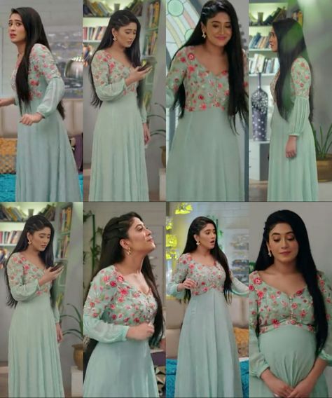 Naira Suits In Yrkkh, Naira Dresses In Yrkkh Kurti Latest, Nayra Dresses Design Kurti, Naira Dresses In Yrkkh Kurti, Naira Outfits In Yrkkh, Yrkkh Outfits Naira, Naira Dresses In Yrkkh, Nyra Dress, Blue Floral Dress Outfit