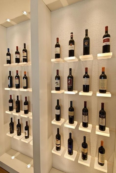 Wine Display Ideas, Wine Shop Interior Design, Wine Shop Interior, Wine Wall Display, Wine Storage Wall, Bar Deco, Wine Bottle Display, Wine Rack Design, Wine Bottle Wall