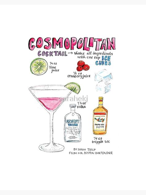 Cosmopolitan Cocktail, Cosmos Art, Cocktail Illustration, Cocktail Art, Absolut Vodka, Bar Art, Triple Sec, Custom Illustration, Tag Art