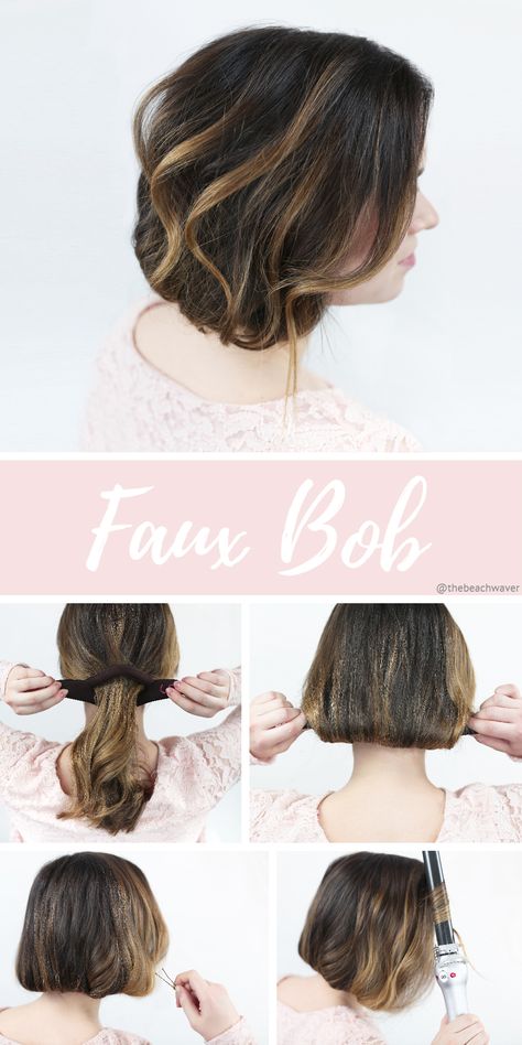 Fake Bob For Long Hair, Faux Bob For Long Hair, Faux Bob Tutorial, Skating Fits, Masc Hair, Fake Bob, 1920s Hair Tutorial, The Beachwaver, Radium Girls