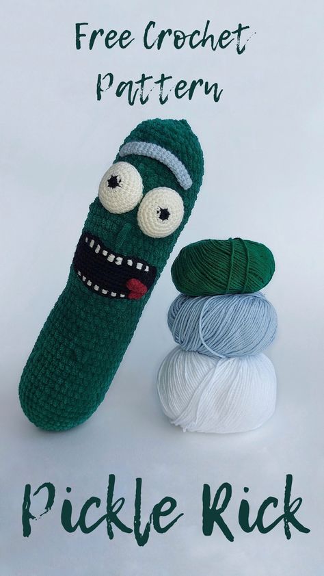 #crochetpattern #freecrochetpattern  #rickandmorty #crochetrickandmorty #crochetfreepattern #amigurumipattern #freeamigurumipattern #amigurumi #crochettoy #crochettoypattern Free Crochet Patterns For Stoners, Crochet Rick And Morty Free Pattern, Crochet Pickle Rick, Rick And Morty Crafts, Crochet Pot Leaf Pattern Free, Crochet Pot Leaf, Pickle Rick, Amigurumi Doll Pattern, Free Toys