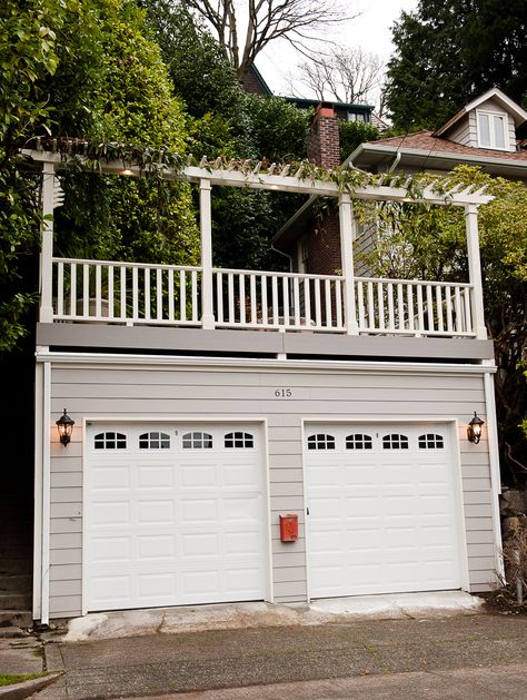 Seattle Deck Over Garage Deck On Garage Roof, Deck On Top Of Garage, Patio Above Garage, Porch Over Garage, Deck Over Garage, Pergola Shade Cover, Pool Pergola, Garage Pergola, Garage Roof