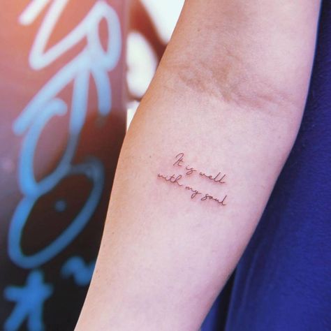 Side Wrist Tattoos, Quote Tattoos Girls, Tattoo Spots, Soul Tattoo, Inner Forearm, Lettering Tattoo, Ring Tattoos, It Is Well With My Soul, Little Tattoos