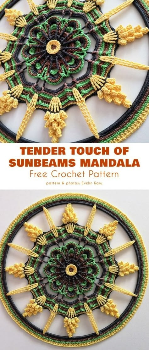 Tender Touch of Sunbeams Mandala Free Crochet Pattern | Seu Crochet Free Mandala Crochet Patterns, Mandala Crochet, Crochet Dreamcatcher, Crochet Mandala Pattern, Beautiful Mandala, Crochet Wall Hangings, Mandala Patterns, Crochet Blocks, Crochet Blog