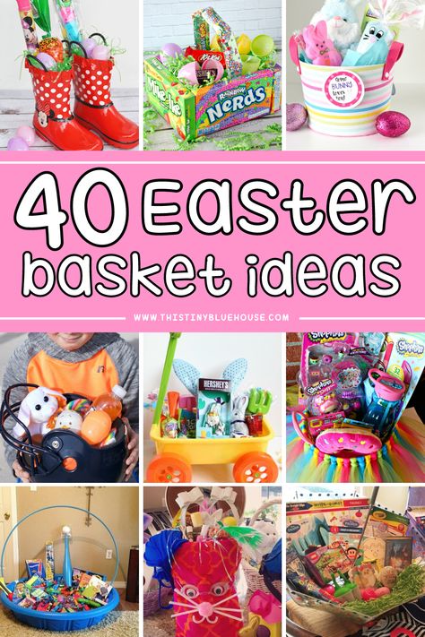 Surprise the people in your life with one of these best clever Easter basket ideas. There's something for kids of all ages and interests with 40 basket ideas to choose from. Pool Easter Basket, Candy Box Easter Basket, Garden Easter Basket, Giant Easter Basket, Creative Easter Basket Ideas, Easter Basket Alternatives, Teen Easter Basket, Easter Basket Themes, Unique Easter Baskets