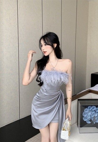 Korean Cocktail Dress, Korean Fashion Dress Party, Korean Elegant Dress, Korean Dress Fashion, Satin Top Outfit, Women Nightwear Dresses, Christmas Outfit Ideas, Mini Homecoming Dresses, Gowns Dresses Elegant