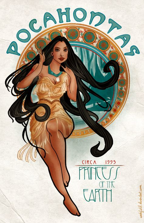 Disney Art Nouveau: Pocahontas by Wickfield.deviantart.com Art Nouveau Disney, Disney Princess Pocahontas, Princess Pocahontas, Disney Pocahontas, Princesa Disney, Art Disney, Disney Princess Art, Princess Art, Arte Animal