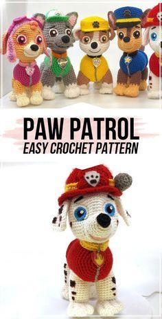 Crochet Paw Patrol Pattern #amigurumi #crorchet #crocehtpattern via @shareapattern.com Crochet Paw Patrol, Paw Patrol Pattern, Disney Crochet Patterns, Crochet Dog Patterns, Crochet Toys Free, Crochet Geek, Crochet Animals Free Patterns, Crochet Amigurumi Free Patterns, Crochet Amigurumi Free