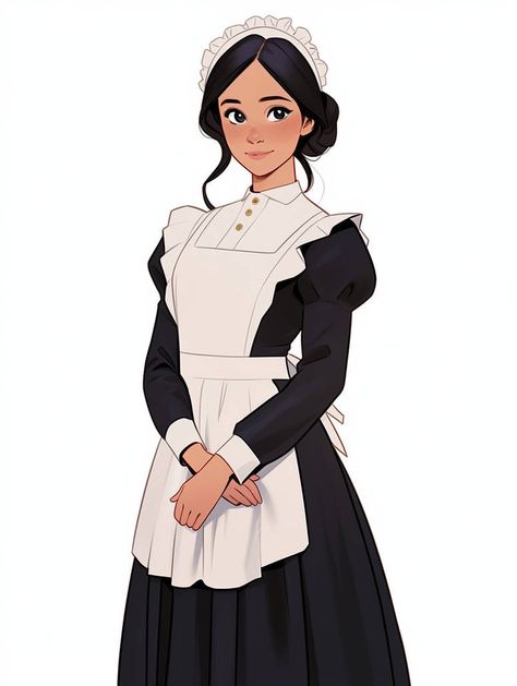 Victorian Maid Art, Royal Servant Outfit, Dnd Maid, Maid Character Design, Maid Outfit Drawing, Maid Pose, Maid Character, Sci Fi Mask, Castle Sketch