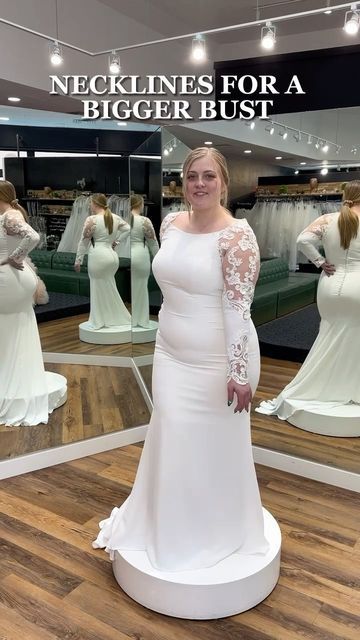 Fantasy Bridal▪Utah📌SLC on Instagram: "Wedding dresses for a bigger bust #weddingdressshopping #weddingdress #weddingtok #weddingdressinspo #curvybride" Wedding Dress Big Bust, Wedding Gown For Chubby Brides, Dresses For Big Bust, Dress For Chubby, Plus Wedding Dresses, Nikah Dress, Big Wedding Dresses, Petite Wedding Dress, Bride Dress Simple