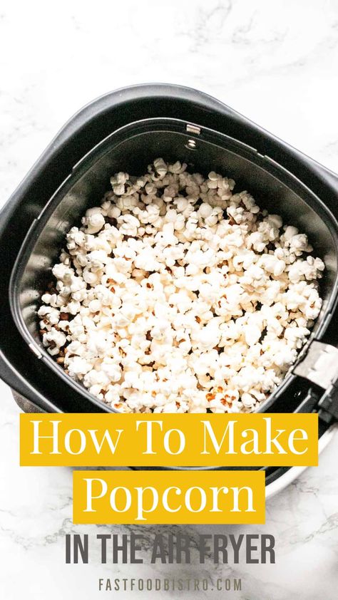 The easiest way to make popcorn? Try this Air Fryer popcorn recipe. You have popcorn on the table in 10 minutes. Seasoning with your favorite toppings. A great and fast snack. Want to try? Visit fastfoodbistro.com for the full recipe and instructions Air Popped Popcorn Seasoning, Air Popper Popcorn Recipes, Air Popped Popcorn Recipe, Air Fryer Popcorn, Cooking Popcorn, Savory Popcorn, How To Make Popcorn, Perfect Popcorn, Fast Snack