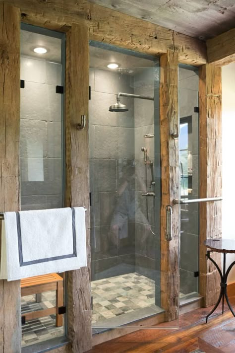 Handcrafted family home in Vermont with a backdrop of snowy peaks Makeover Kamar Mandi, Loft Bathroom, Cabin Bathrooms, Rustic Bathroom Designs, Furniture Small Spaces, Small Bathroom Ideas Modern, Rustic Bathrooms, Bathroom Remodel Shower, Small Bathroom Ideas