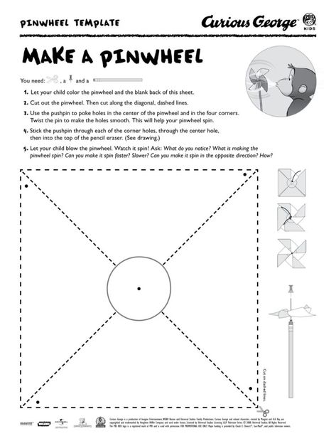 Pinwheels | Kids Coloring Pages | PBS KIDS for Parents Pinwheel Craft, George Kids, Bilingual Teaching, Body Preschool, Weather Theme, Wheel Craft, K Crafts, Thanksgiving Preschool, Kids Coloring Pages